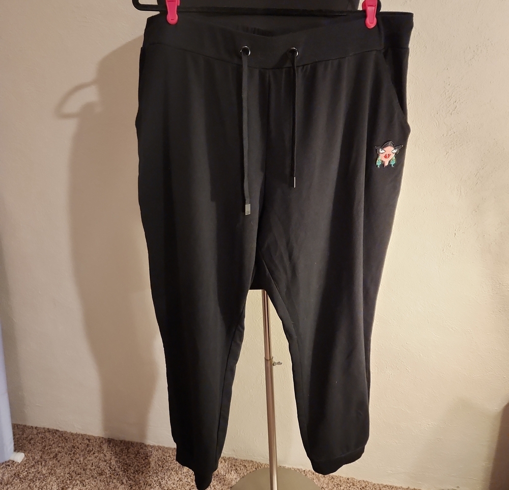 Badgley Mischka Black French Terry Jogger Pants 3X